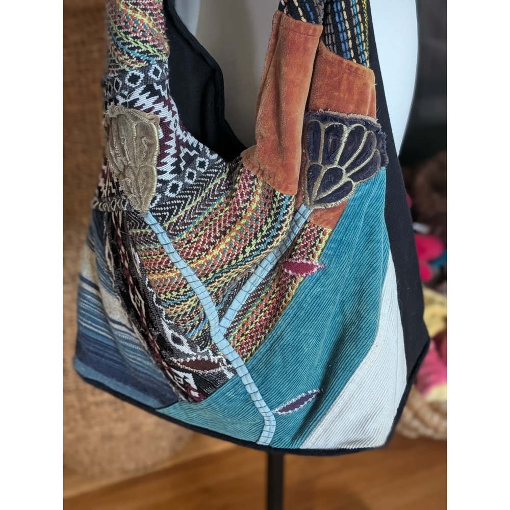 Coldwater Creek Maywine Patchwork Hobo Bag Velvet Corduroy Tapestry Leather... - Picture 2 of 14